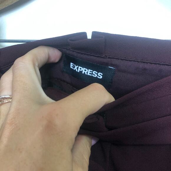 Express Pants Maroon Paperbag Tie Waist Ankle Crop High Rise Work Office 18 Long - Picture 5 of 10